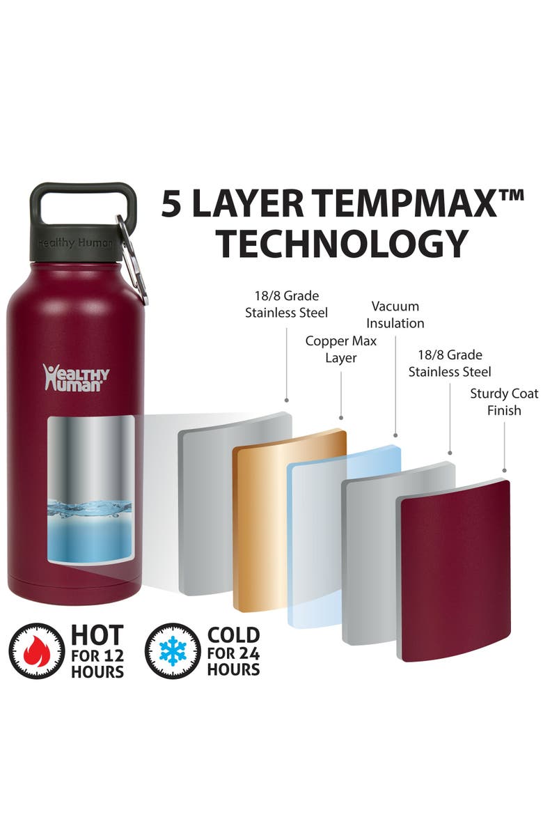 Healthy Human Stainless Steel Water Bottle Double Walled, Alternate, color, Red