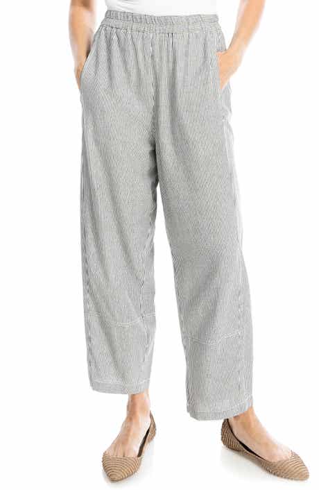 MAX STUDIO Stripe Linen Blend Barrel Pants