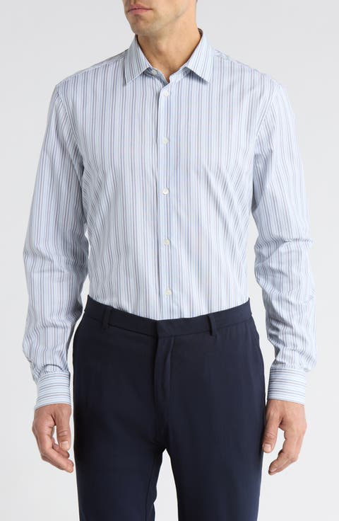 Tailored Fit Stripe Cotton Dress Shirt (Regular & Big)