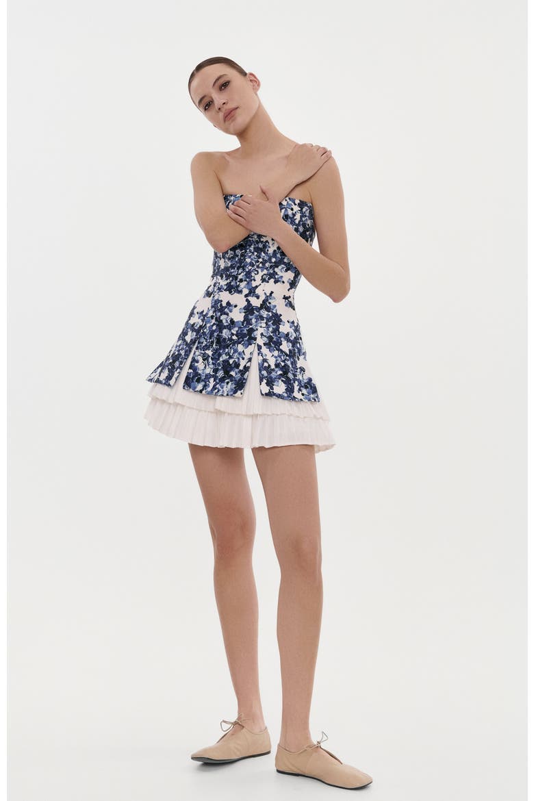 Strapless Corset Formal Occasion Mini Dress in Blue with Accent Lacing, Alternate, color, Blue Hydrangea