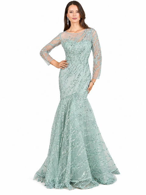 Long Sleeve Mermaid Beaded Gown