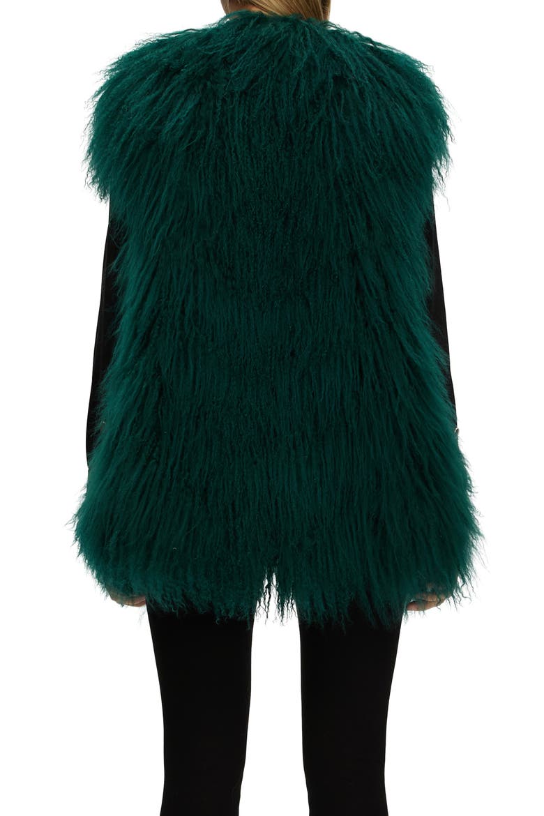 Genuine Shearling Zip Long Vest, Alternate, color, FOREST GREEN