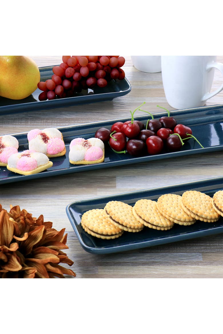 6 Piece 16.1x4.3" Rectangle Stoneware Long Platter Set, Alternate, color, Brown