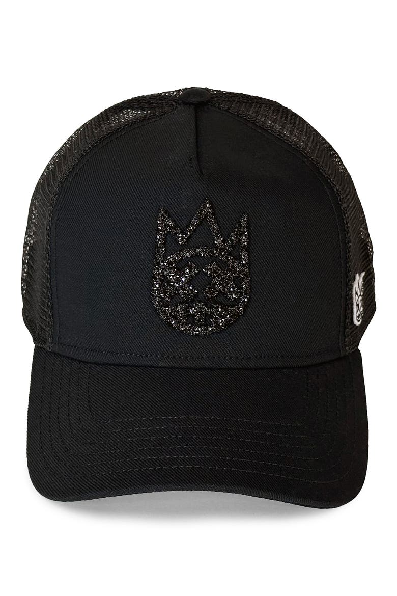 Crystal Shimuchan Logo Trucker Hat, Alternate, color, BLACK