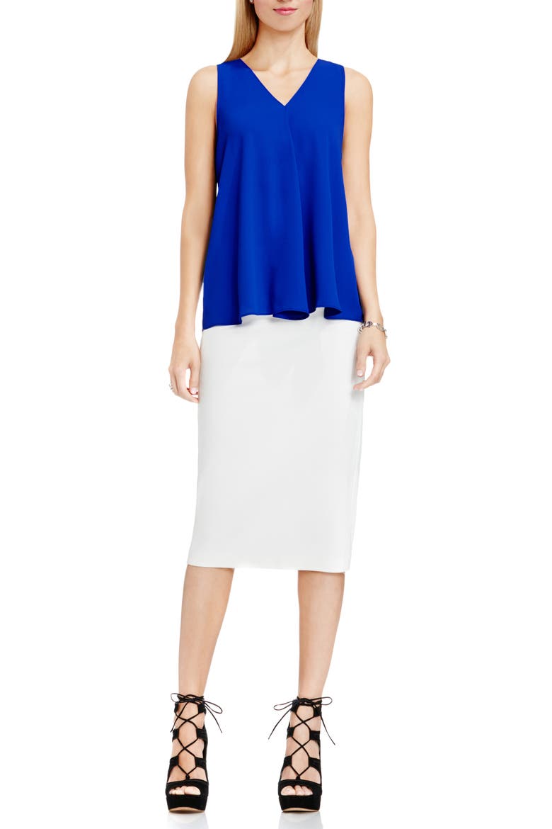 Drape Front V-Neck Sleeveless Blouse, Alternate, color, OPTIC BLUE