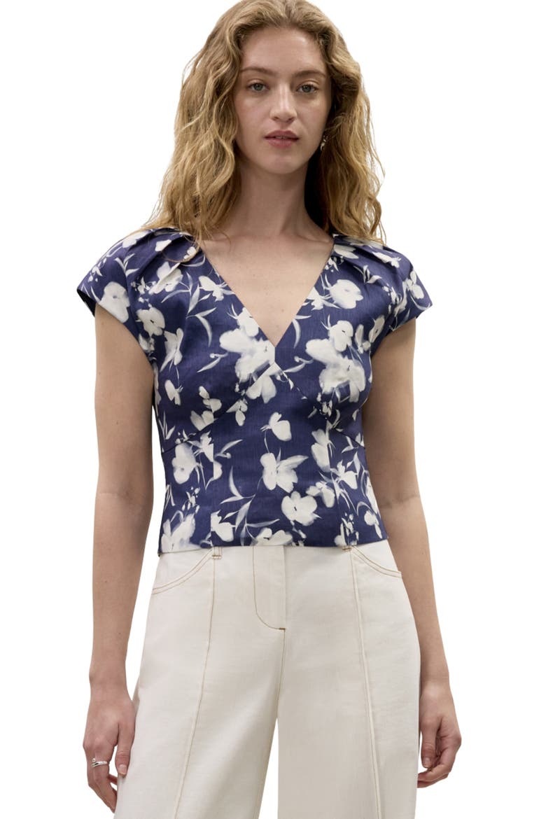 Bea Linen Blouse, Main, color, Navy Combo