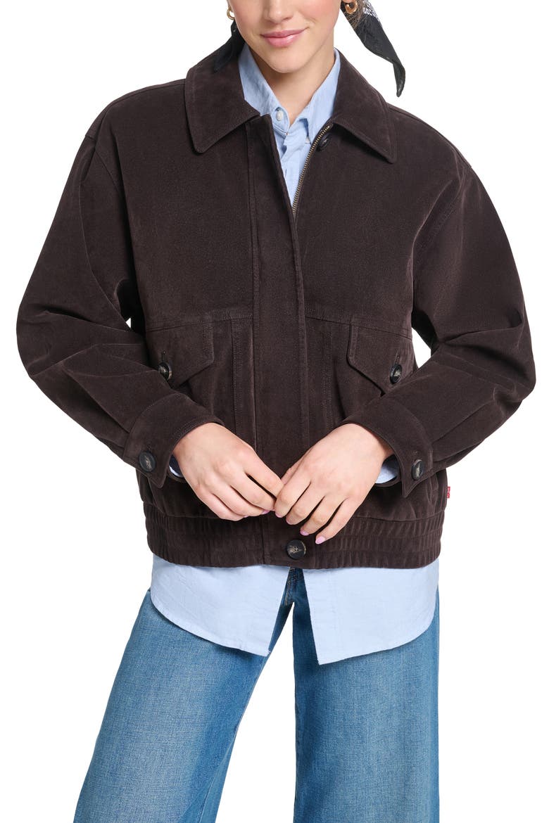 Relaxed Fit Faux Suede Dad Bomber Jacket, Main, color, JAVA