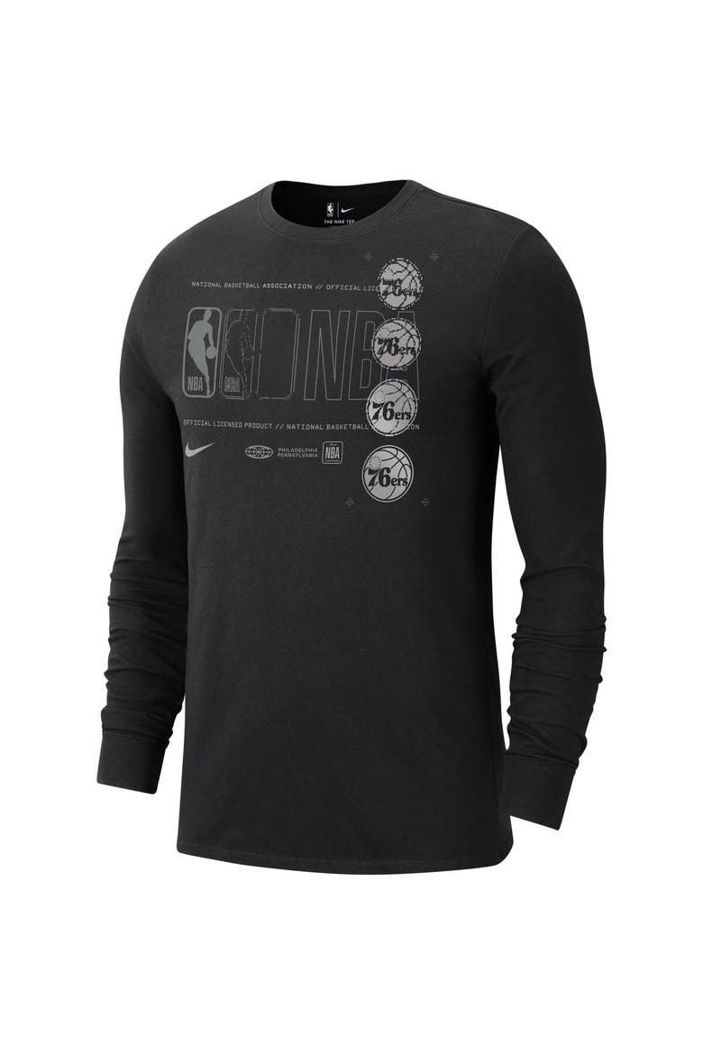 Men's Nike Black Philadelphia 76ers Courtside Chrome Long Sleeve T-Shirt, Alternate, color, Black