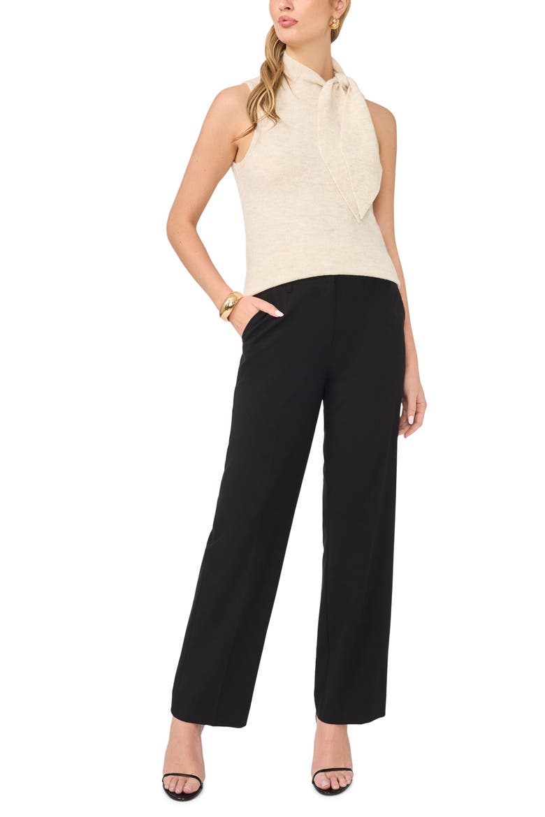Tie Neck Rib Sleeveless Sweater, Alternate, color, OATMEAL