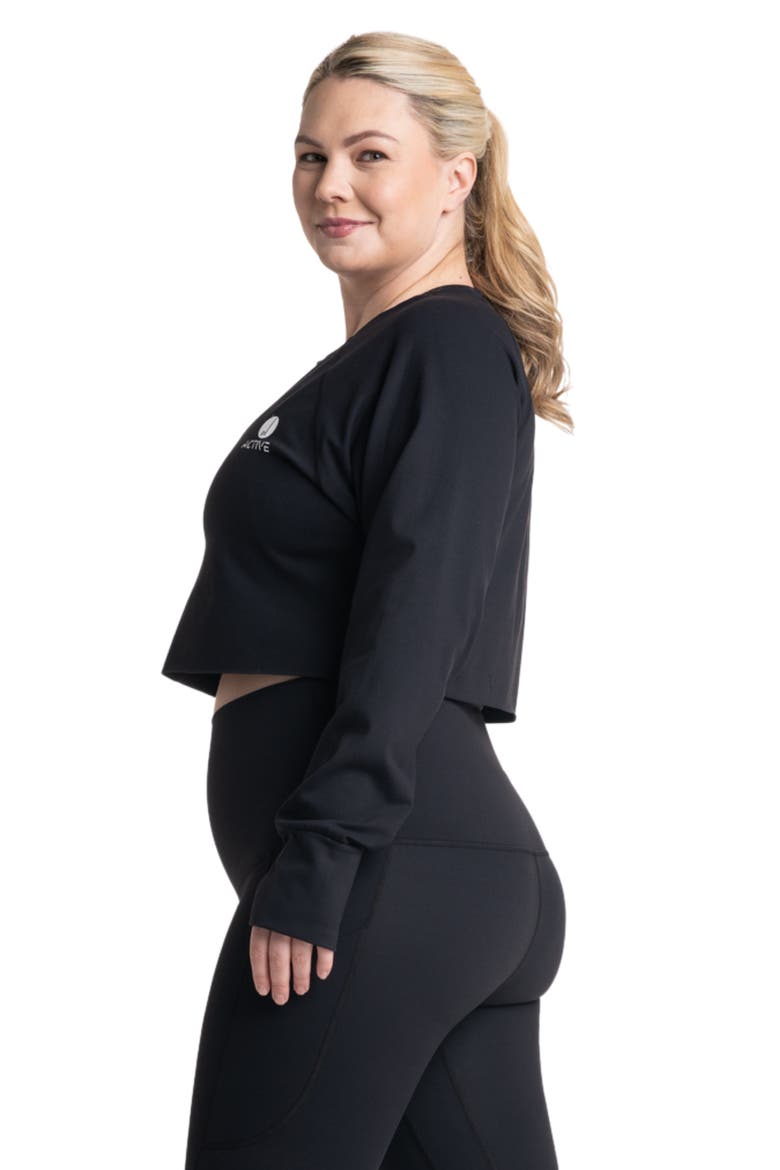 Sima Active Crop Long Sleeve Maternity Top, Alternate, color, BLACK