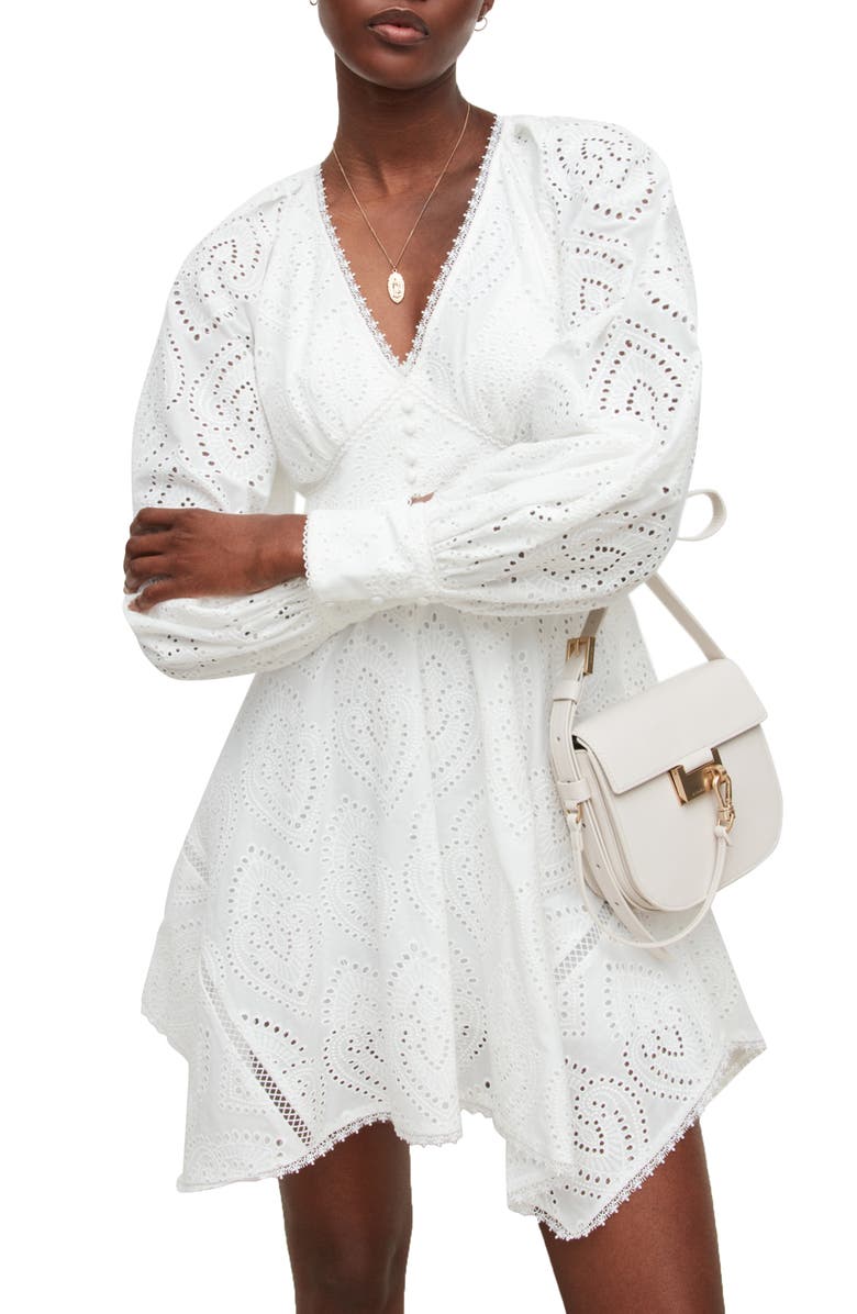 AllSaints Irina Long Sleeve Cotton Broderie Dress, Alternate, color, 