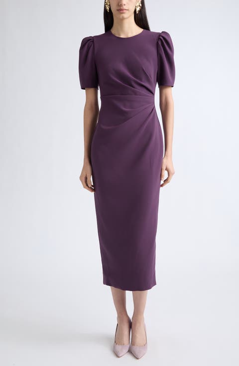 Silk Puff Sleeve Ankle Length Dress