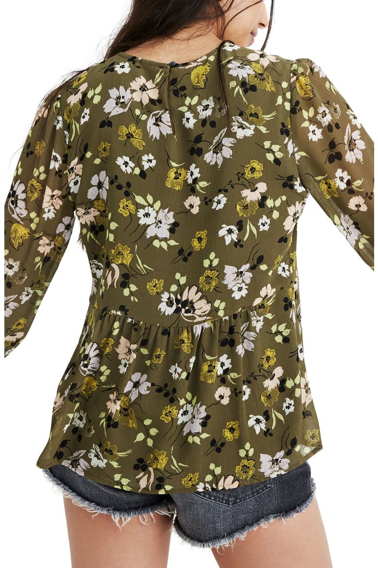 Georgette Peplum Top, Alternate, color, WILDFLOWER KALE