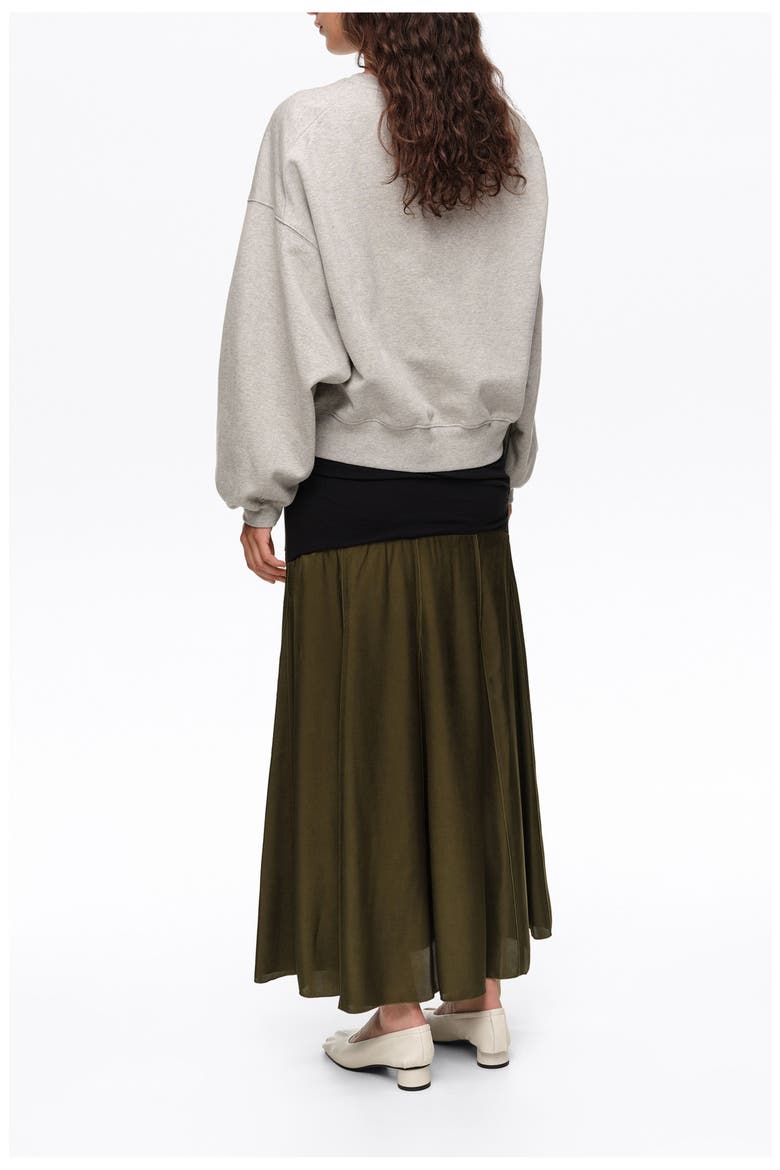 Mixed-Fabric A-Line Midi Skirt, Alternate, color, BLACK