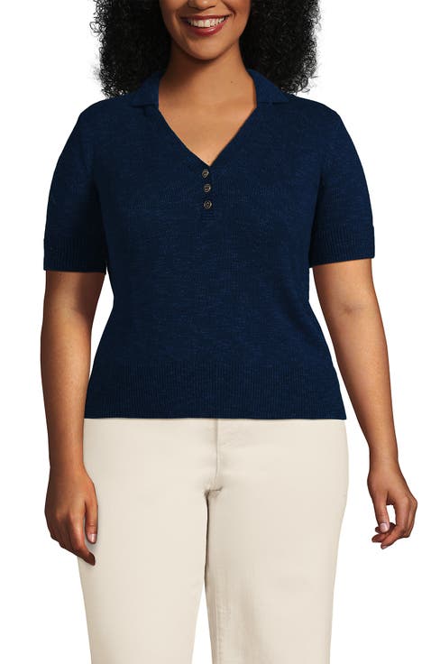 Plus Size Cotton Blend Short Sleeve Polo Sweater