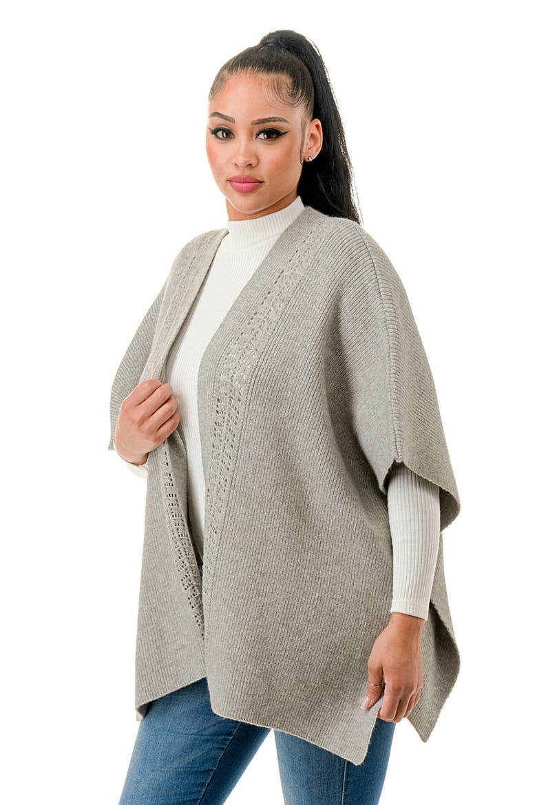 Dolman Sleeve Pointelle Ruana, Alternate, color, HEATHER GREY