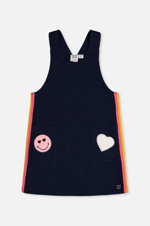 French Terry Appliqué Patch Pocket Overall Dress