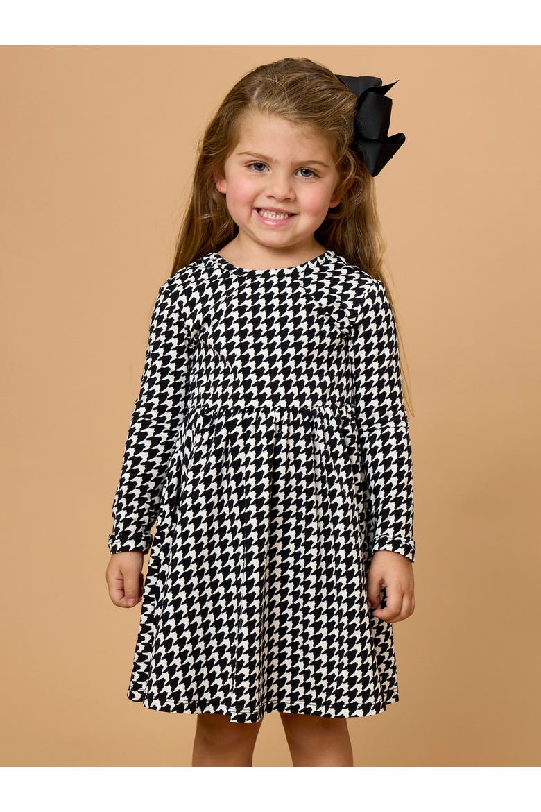 Baby Girls Knit Long Sleeve Twirl Dress, Alternate, color, Black Houndstooth