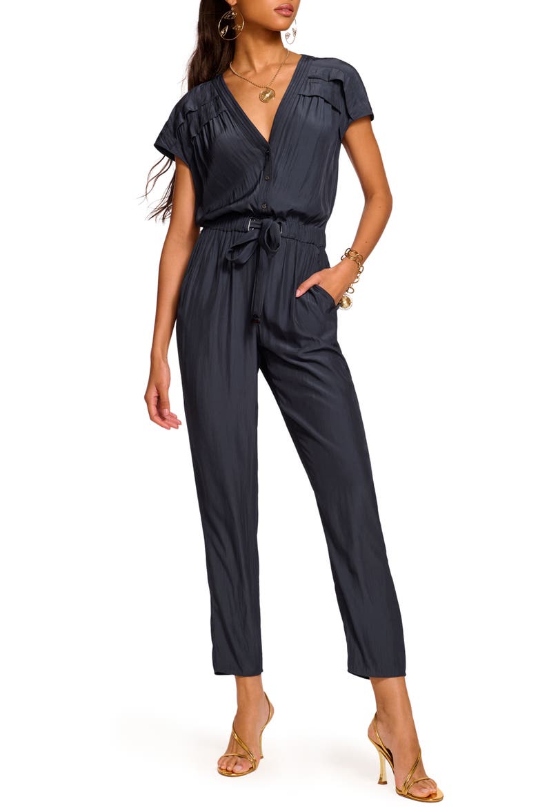 Aletha Short Sleeve Jumpsuit, Main, color, NAVY