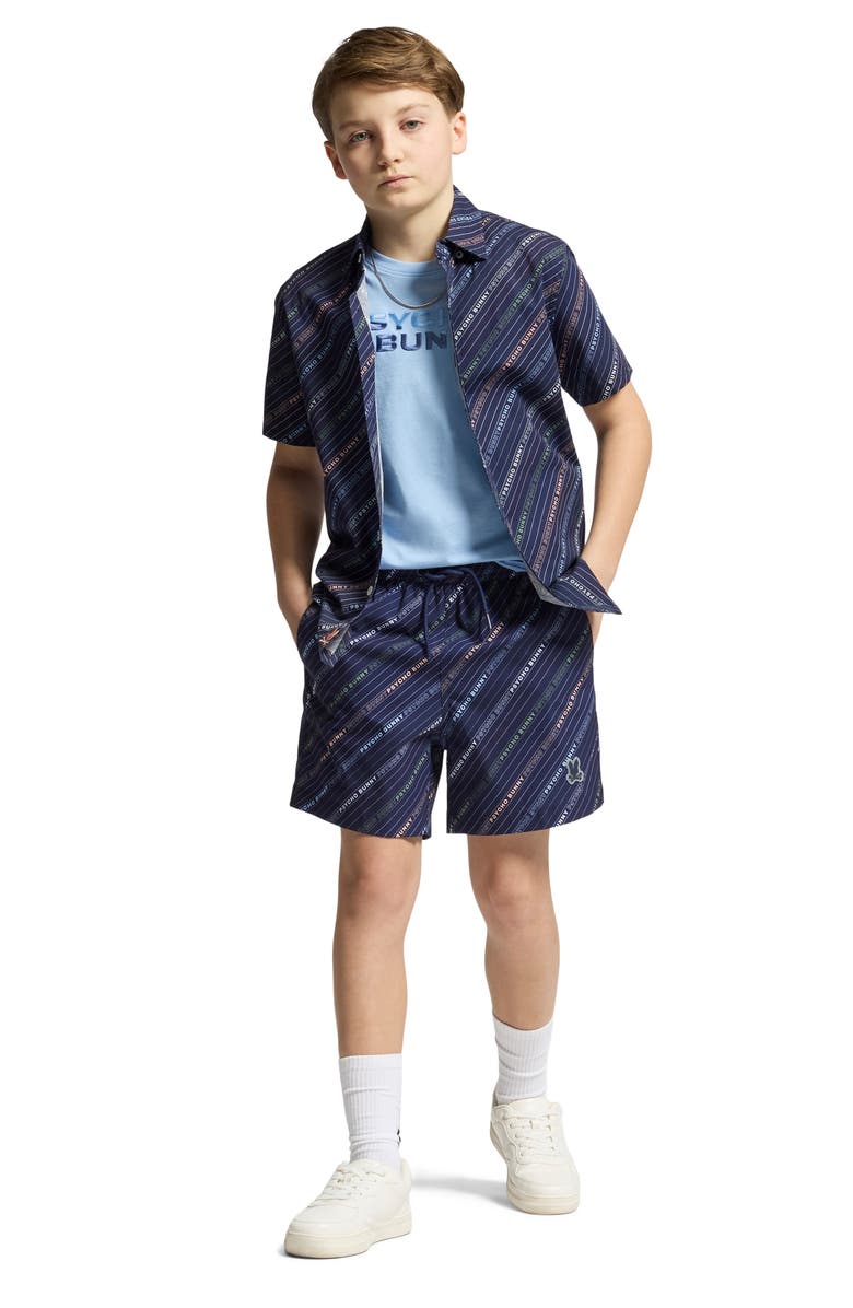 Psycho Bunny Kids' Renmark Printed Swim Trunks, Alternate, color, Evening Blue