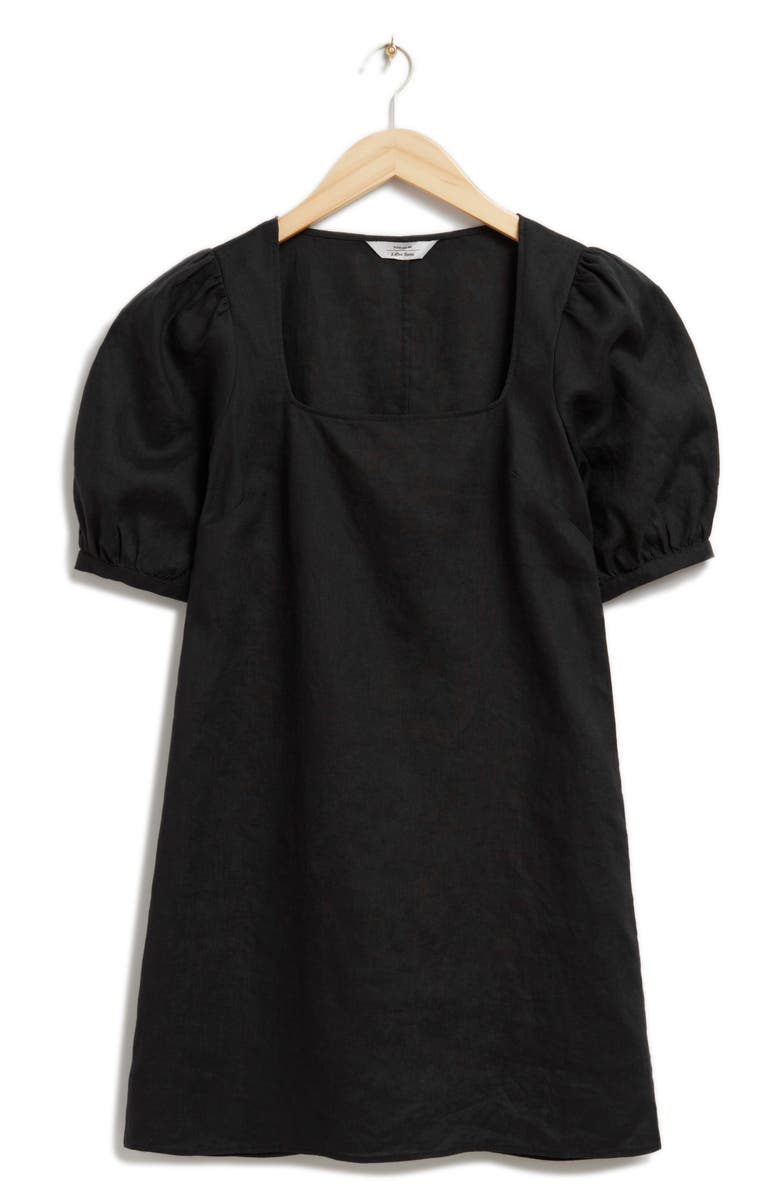 & Other Stories Dalia Square Neck Puff Sleeve Linen Dress, Alternate, color, 