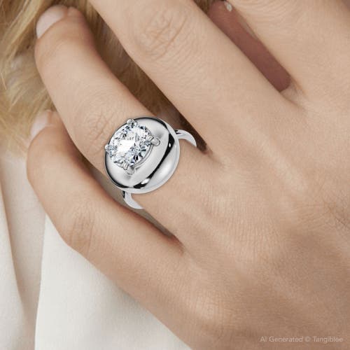 Bliss Diamond 1ct Diamond Bezel Stackable Button Engagement Ring 14k Gold Or Pt Lab Grown In Silver