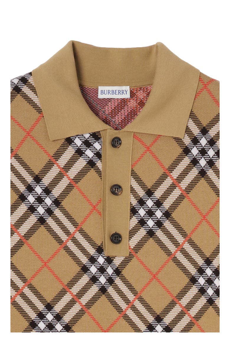 Burberry Check Cotton Blend Polo Shirt, Alternate, color, Sand Beige