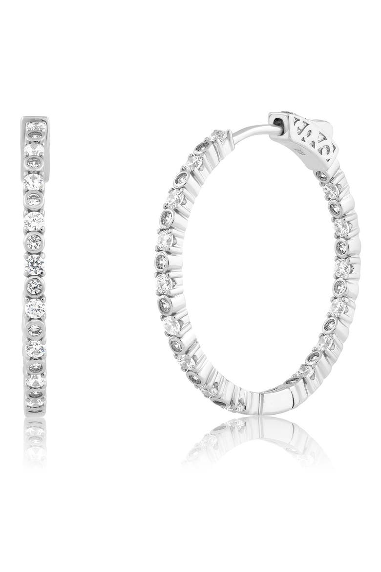 Cubic Zirconia Oval Hoop Earrings, Main, color, SILVER