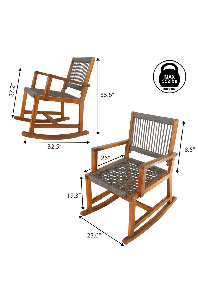 JONATHAN Y Laguna Coastal Casual 352-LBS Support Acacia Wood and Woven Rope Outdoor Rocking Chair, Alternate, color, Brown