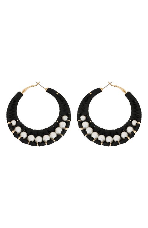Panacea Faux Pearl Raffia Hoop Earrings In Black