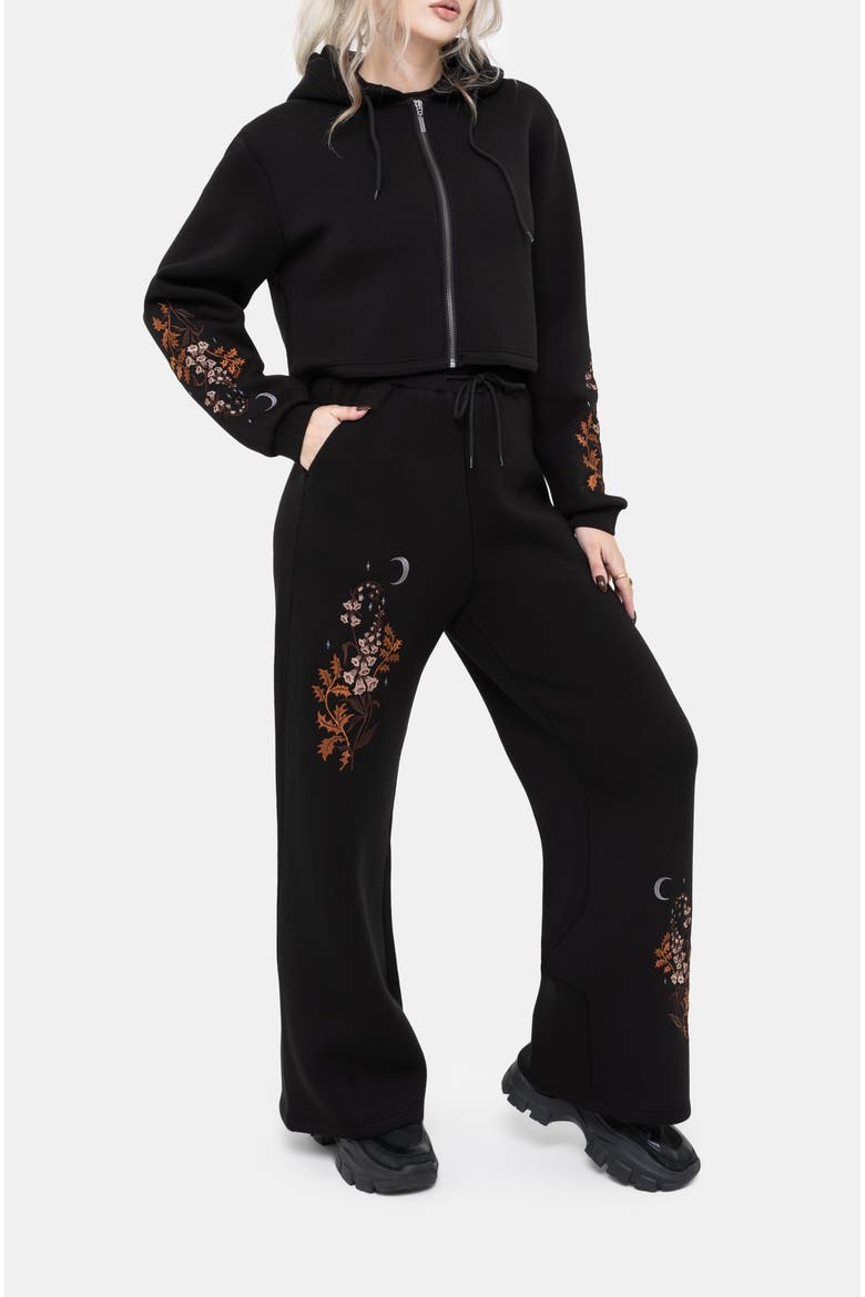 Foxglove Zip Up Cropped Hoodie, Alternate, color, Black