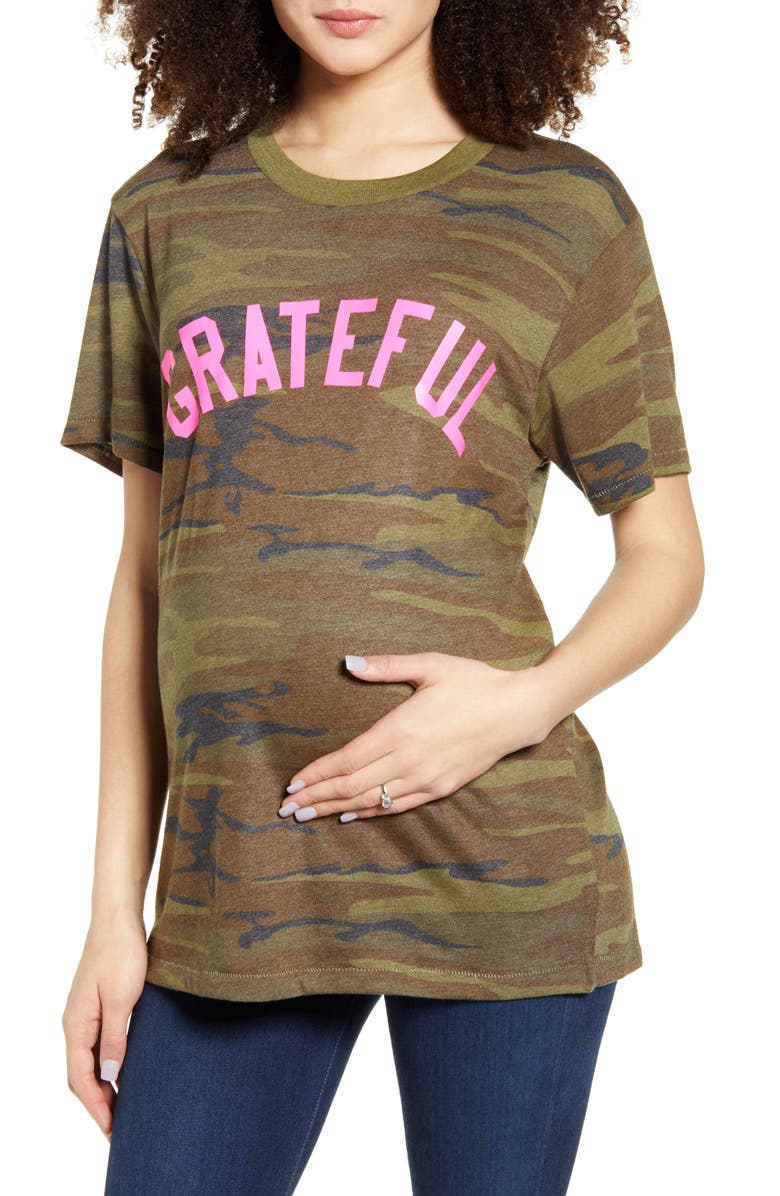 Bun Maternity Grateful Camo Maternity Graphic Tee, Main, color, 