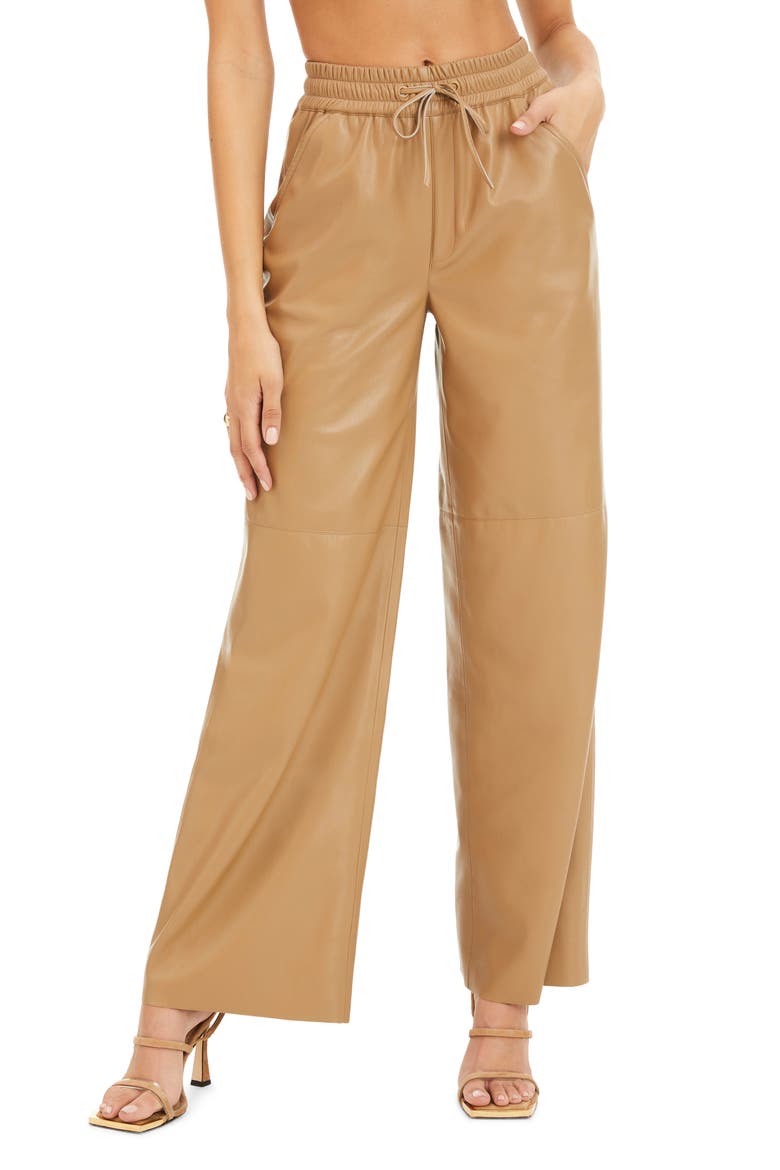 Faux Leather Wide Leg Pants, Main, color, WARM CARMEL003