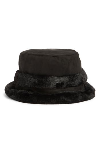 Steve Madden Reversible Faux Fut Bucket Hat In Black