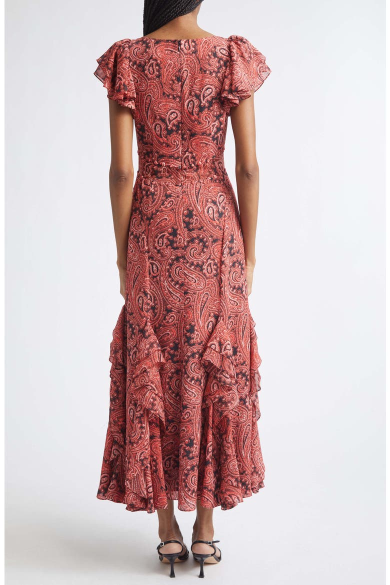 Joplin Hendrix Paisley Ruffle Detail Dress, Alternate, color, OBSIDIAN/ JASPER PINK