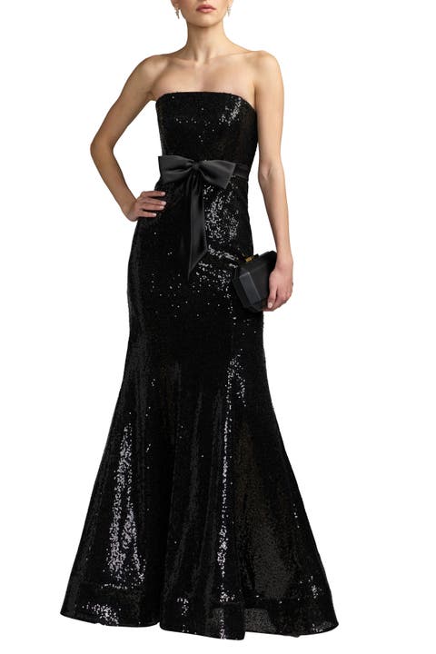 Strapless Sequin Trumpet Gown With Bow Detail