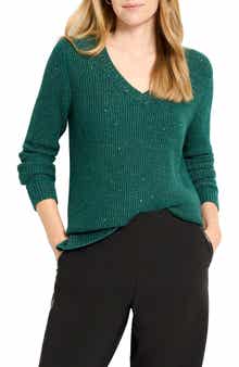 NIC+ZOE Shimmer V-Neck Waffle Stitch Sweater