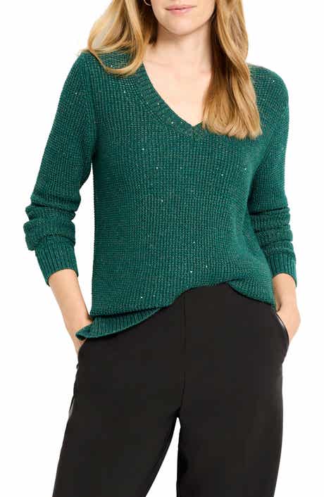 NIC+ZOE Shimmer V-Neck Waffle Stitch Sweater