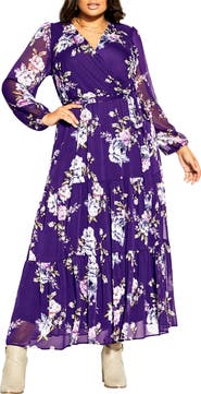 City Chic Wild Long Sleeve Floral Faux Wrap Dress