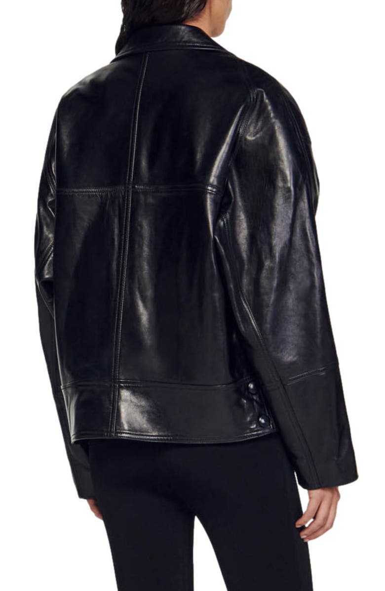 SANDRO Clem Leather Jacket, Alternate, color, 