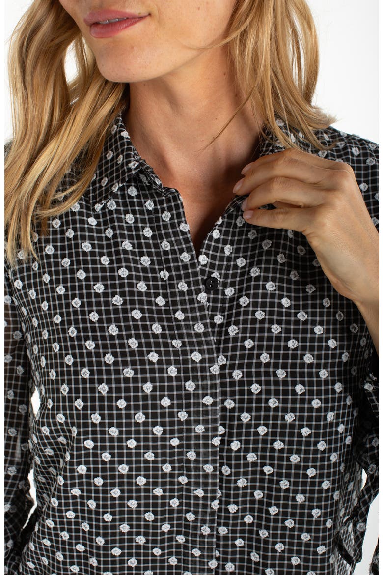 Balloon Sleeve Button-Up Top, Alternate, color, BLACK/ WHITE PLAID
