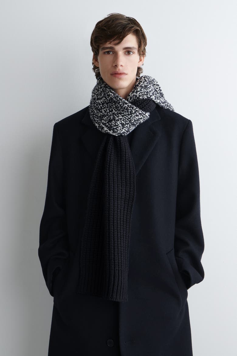 Reversible Flecked Wool-Blend Scarf, Alternate, color, NAVY / WHITE