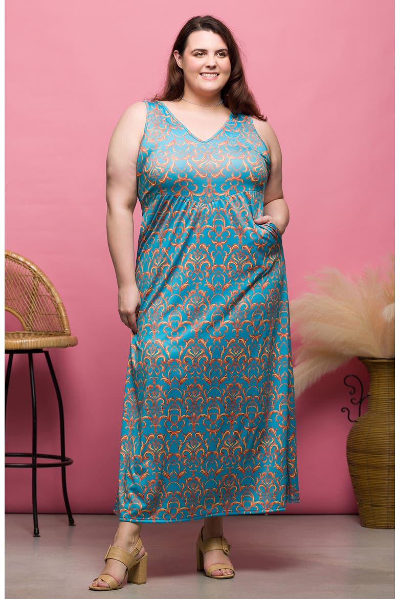 Scroll Print Knit Maxi Dress, Alternate, color, BLUE MULTI