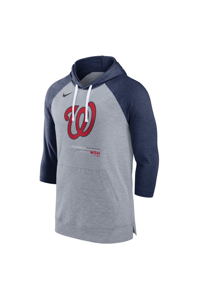 Men's Nike Heather Gray/Heather Navy Washington Nationals Baseball Raglan 3/4-Sleeve Pullover Hoodie, Alternate, color, Heather Gray