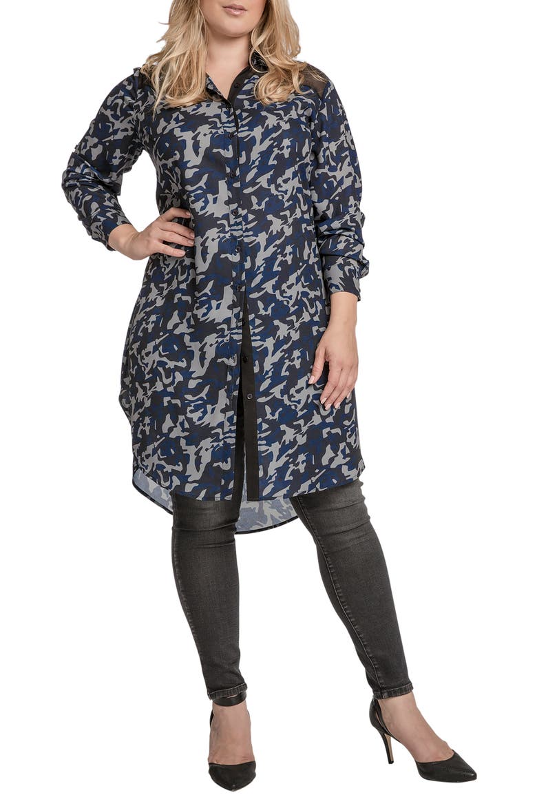 Camo Chiffon Long Sleeve Shirtdress, Alternate, color, MIDNIGHT CAMO