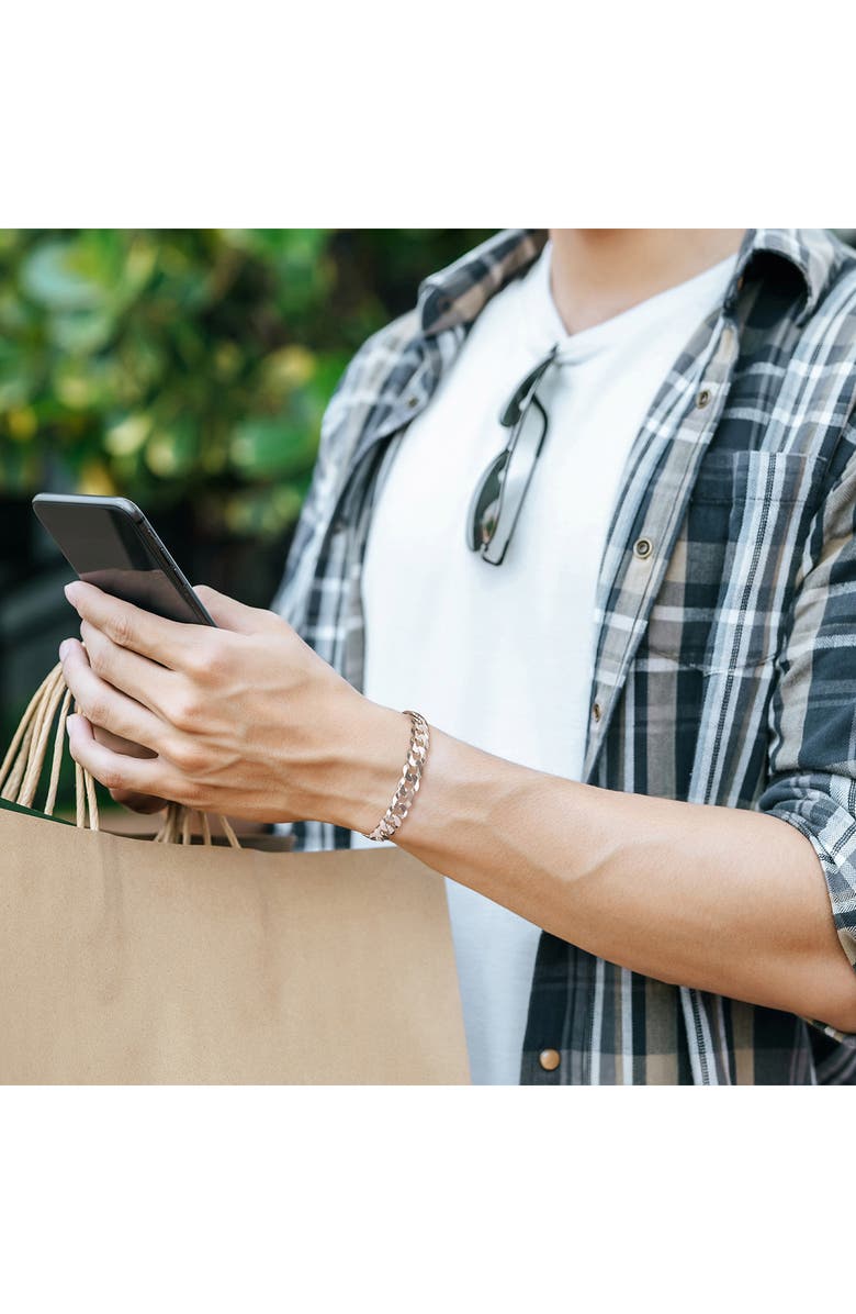 DELMAR Men's Curb Link Chain Necklace & Bracelet Set, Alternate, color, White Gold