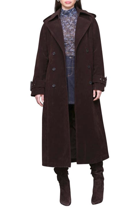 Double Breasted Faux Suede Trench Coat