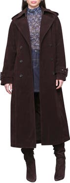Avec Les Filles Double Breasted Faux Suede Trench Coat
