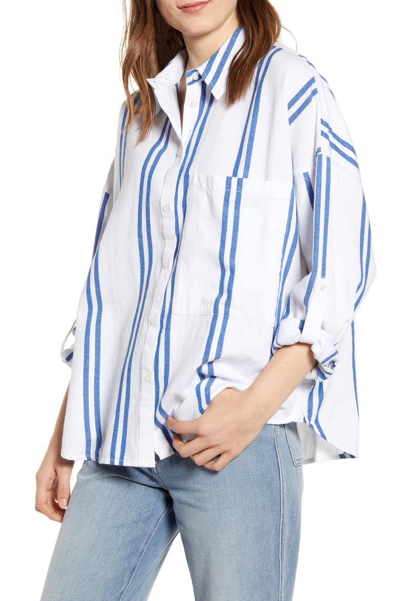 Oversize Stripe Shirt, Main, color, WHITE