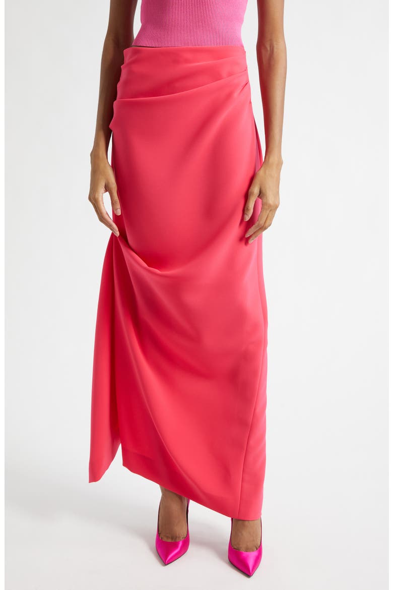 Asymmetric Drape Satin Evening Skirt, Main, color, WATERMELON
